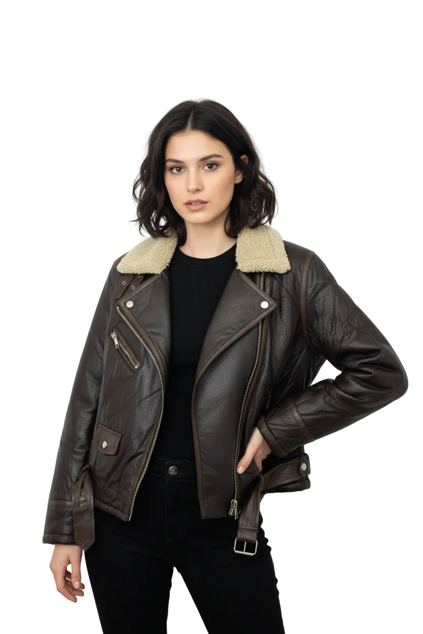 Chaqueta Corta Aviadora Corte Clásico Cafe