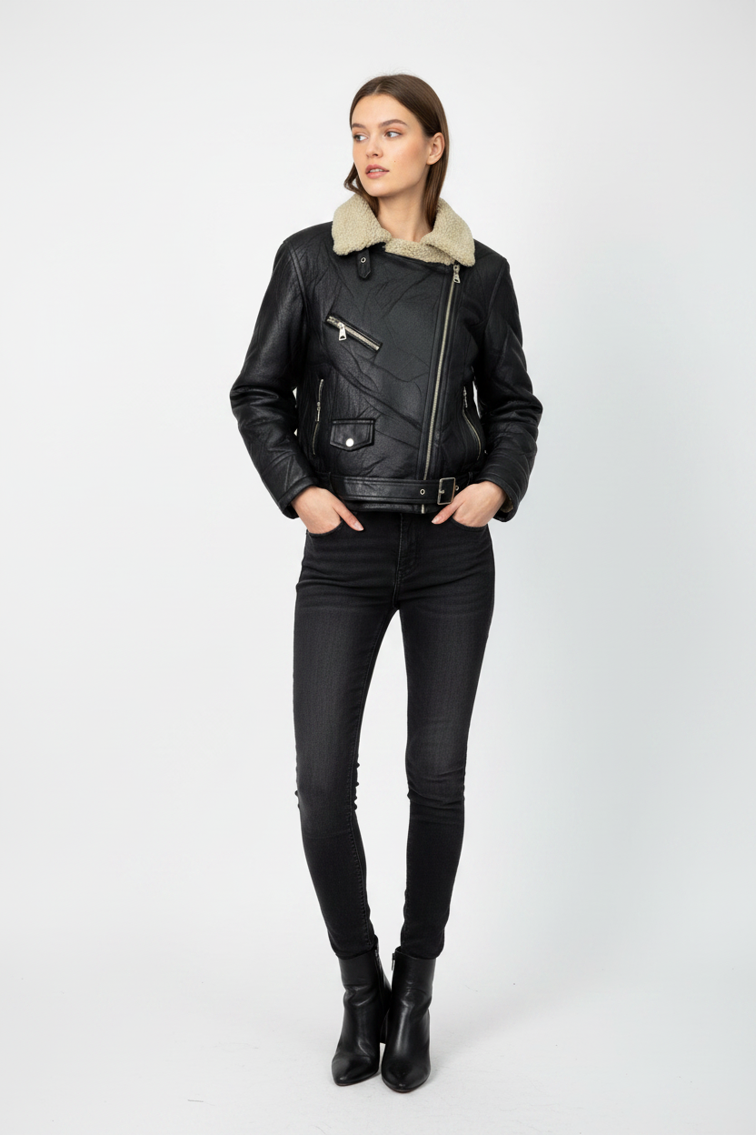 Chaqueta Corta Aviadora Corte Clásico Negra