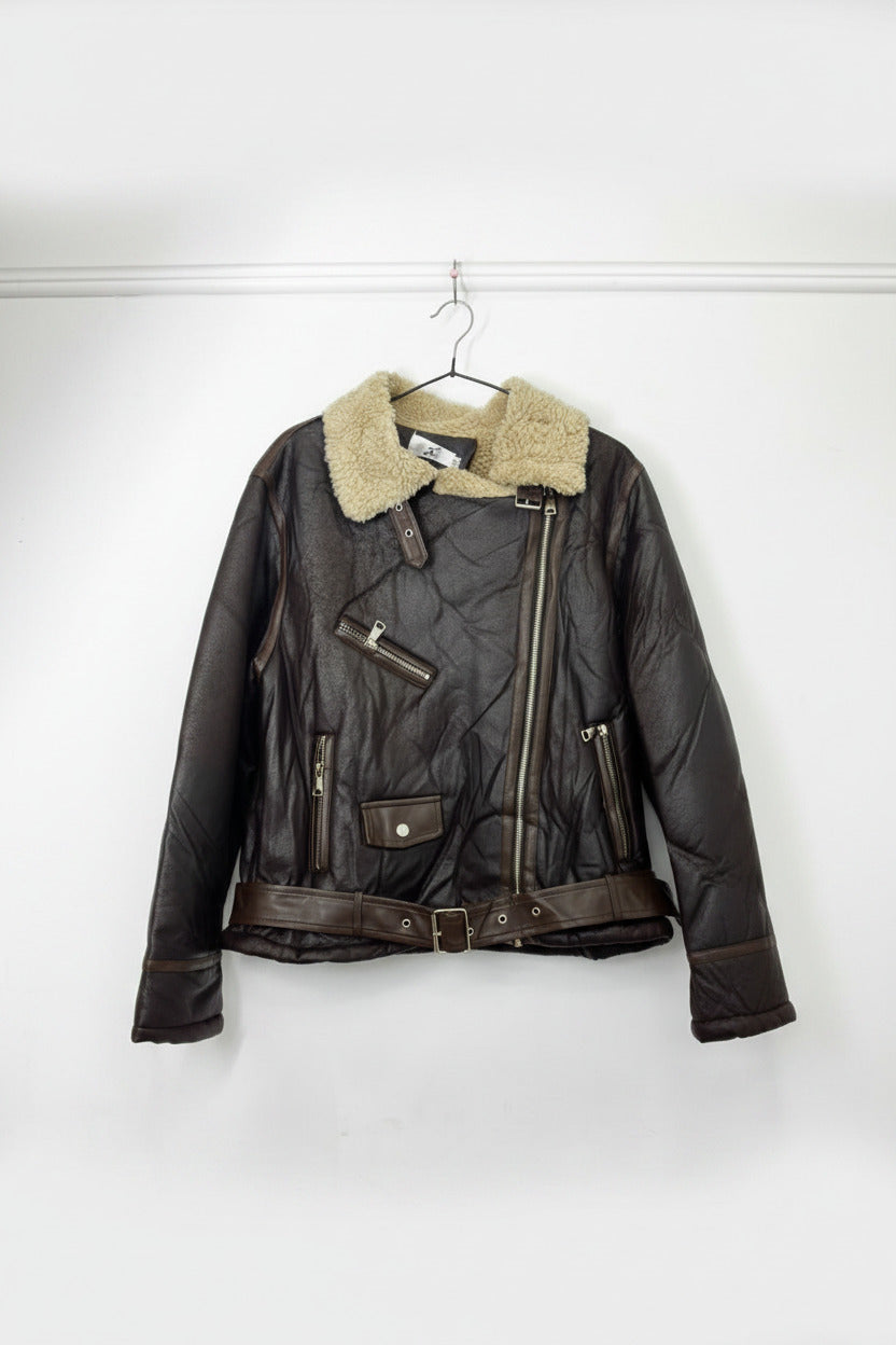Chaqueta Corta Aviadora Corte Clásico Cafe