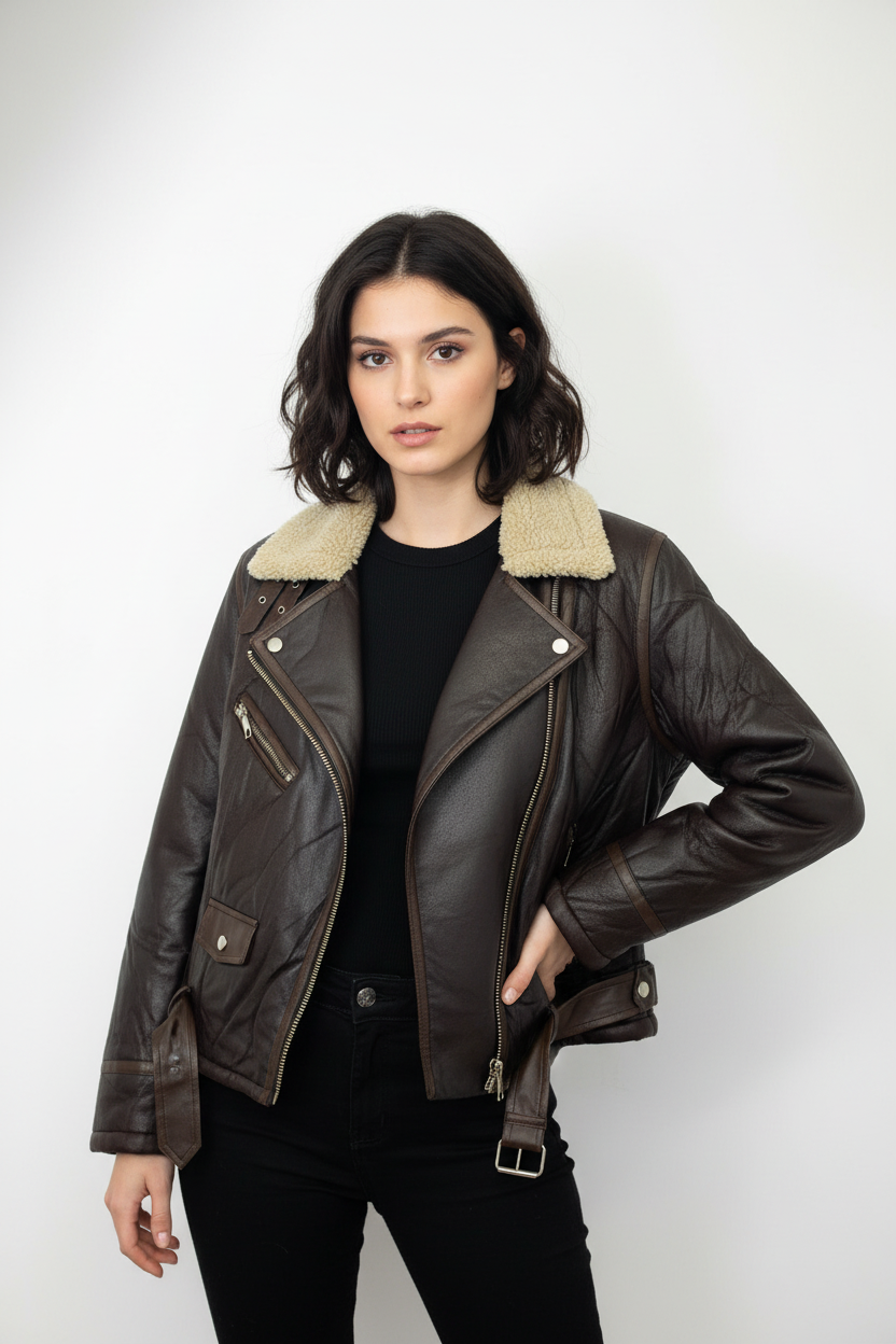 Chaqueta Corta Aviadora Corte Clásico Cafe